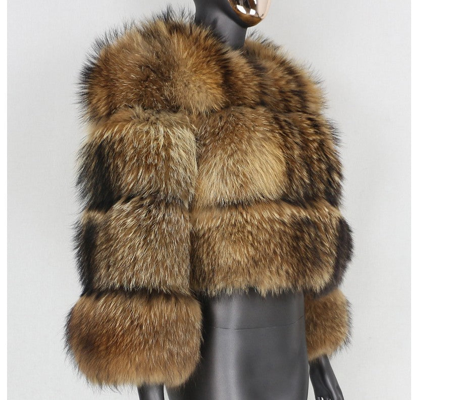 Fur Coat Imitation Raccoon Fur Fur Short Stitching Jacket Long-Sleeved Womens Clothing