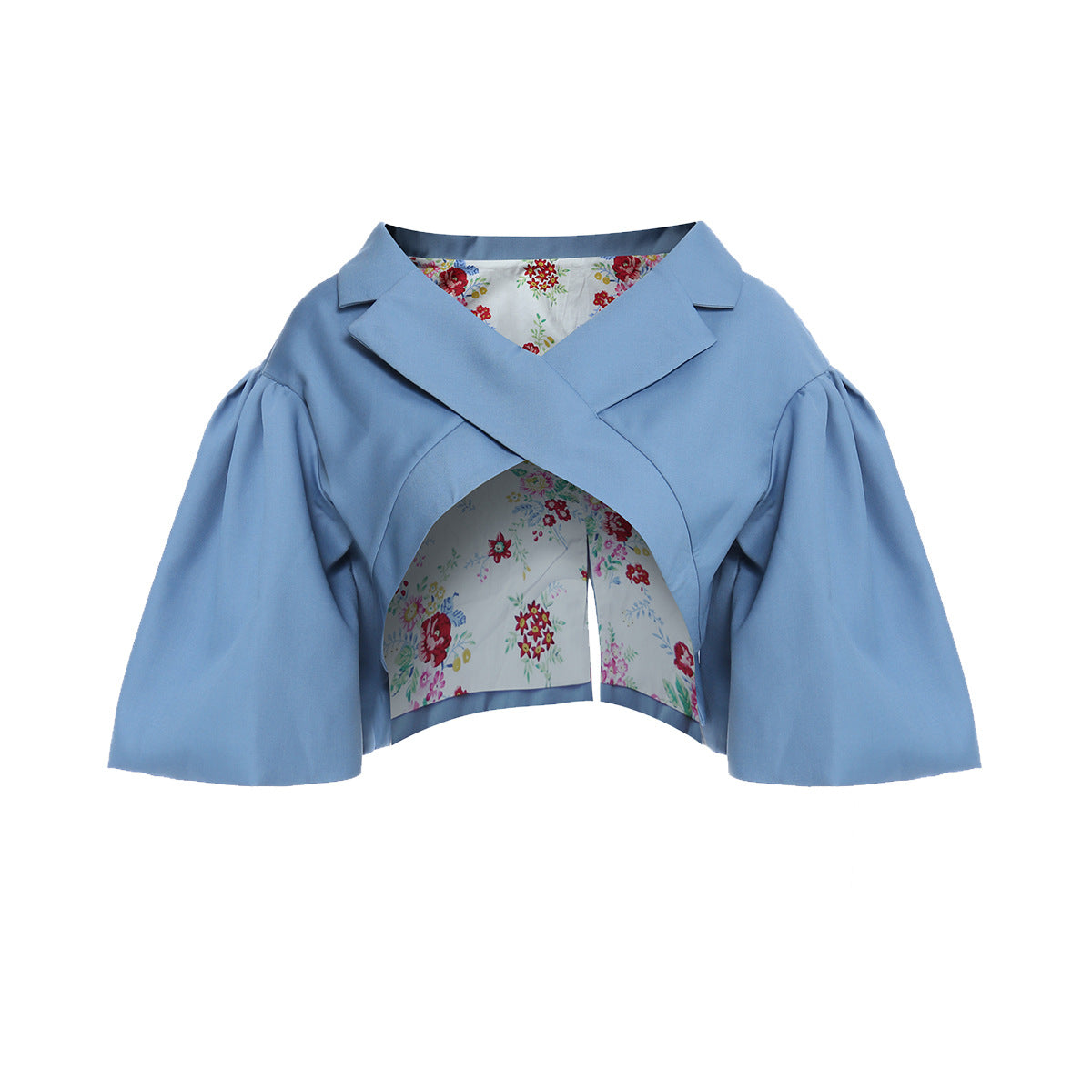 Blazer court en fausse cape courte en tissu floral avec coutures de col