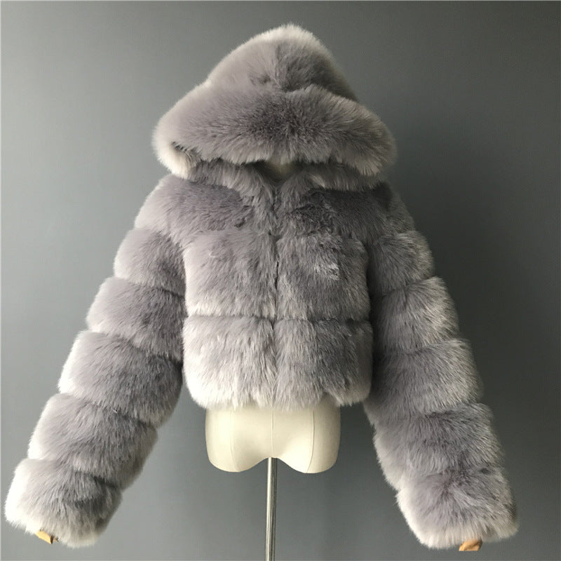 Manteau court à capuche en fausse fourrure pour femme, automne et hiver, fourrure artificielle, fourrure de renard