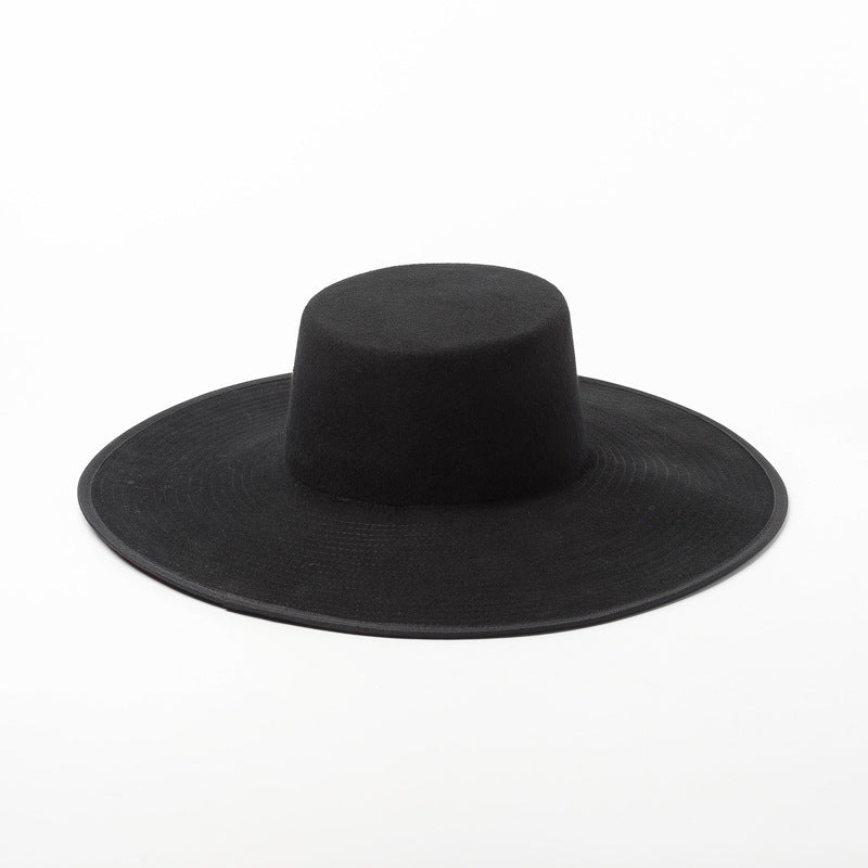 Chapeau en laine double épaisseur color block pour femme avec large bord