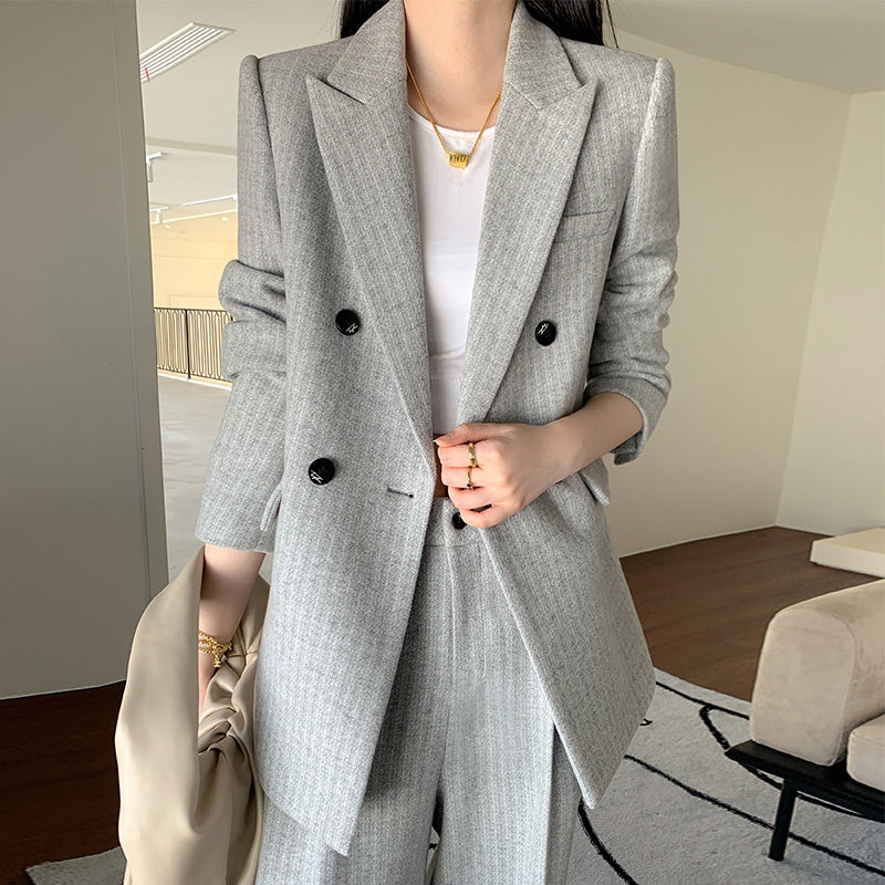 Women's Coat Wool Wide Leg Trousers Suit Coat