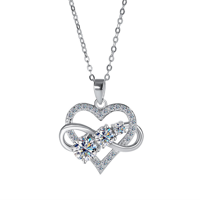 Collier d'amour Moissanite en argent 925 pour femmes