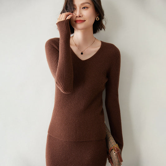 Sunken Stripe Thread Knitted Bottoming Sweater Female