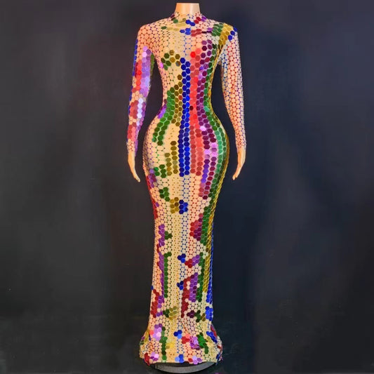 Robe longue de fête d'anniversaire en gaze à paillettes pour femmes