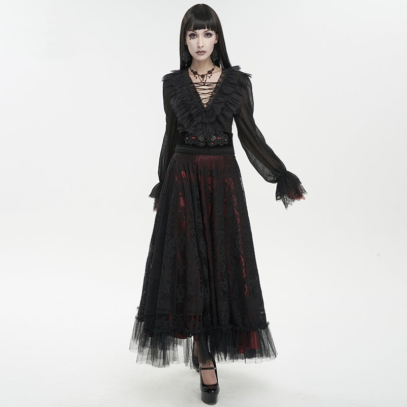 Women's Punk Goth Lace Lace-up Dress Shirt