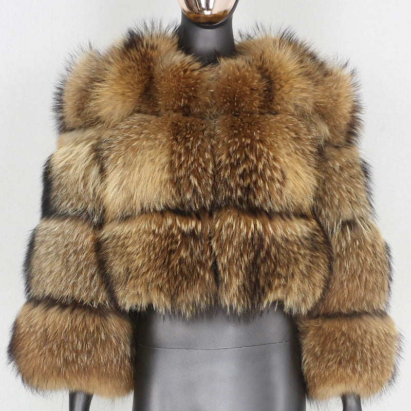 Fur Coat Imitation Raccoon Fur Fur Short Stitching Jacket Long-Sleeved Womens Clothing