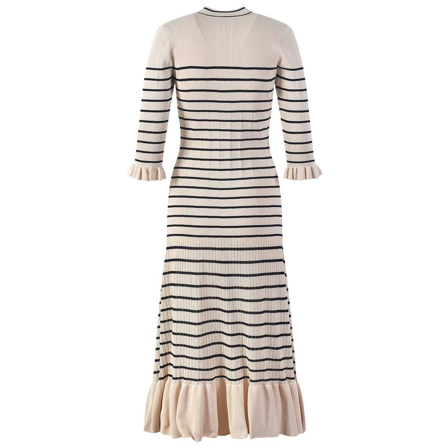 Gentle French Spring And Summer Striped Knitted V-neck Dress