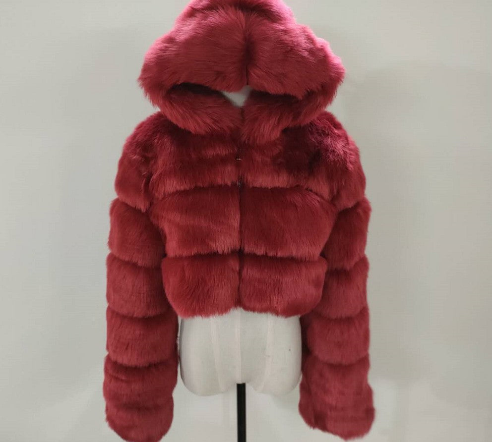 Manteau court à capuche en fausse fourrure pour femme, automne et hiver, fourrure artificielle, fourrure de renard