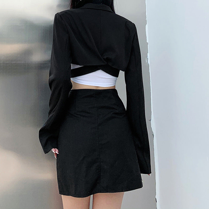 Fall Same Collar Single Breasted Waist Short Slimming Coat Women