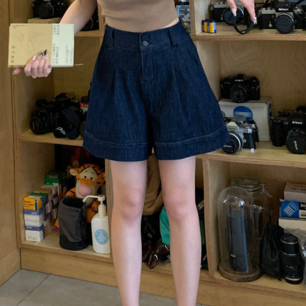 Short en jean taille haute à jambes larges pour femme