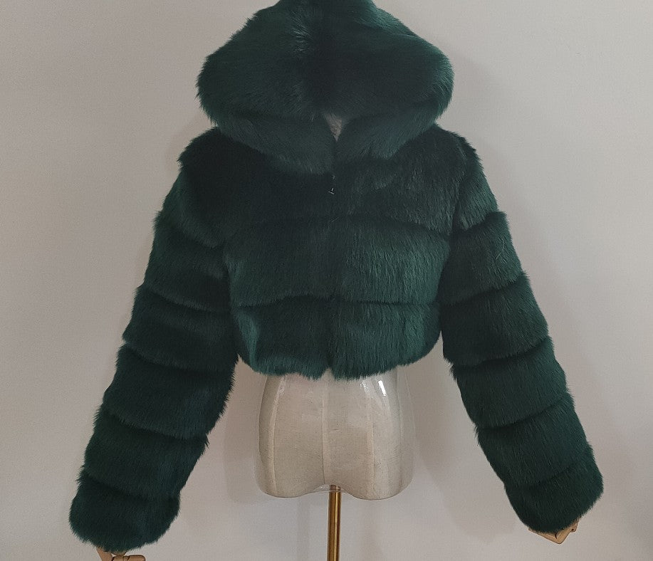 Manteau court à capuche en fausse fourrure pour femme, automne et hiver, fourrure artificielle, fourrure de renard