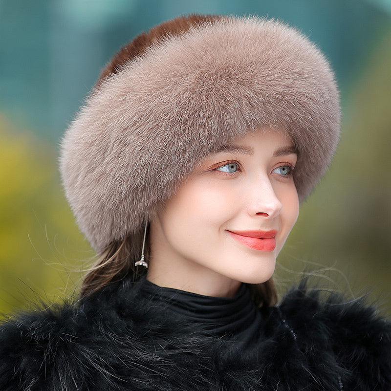 Gorro de piel cálido para mujer al aire libre en invierno