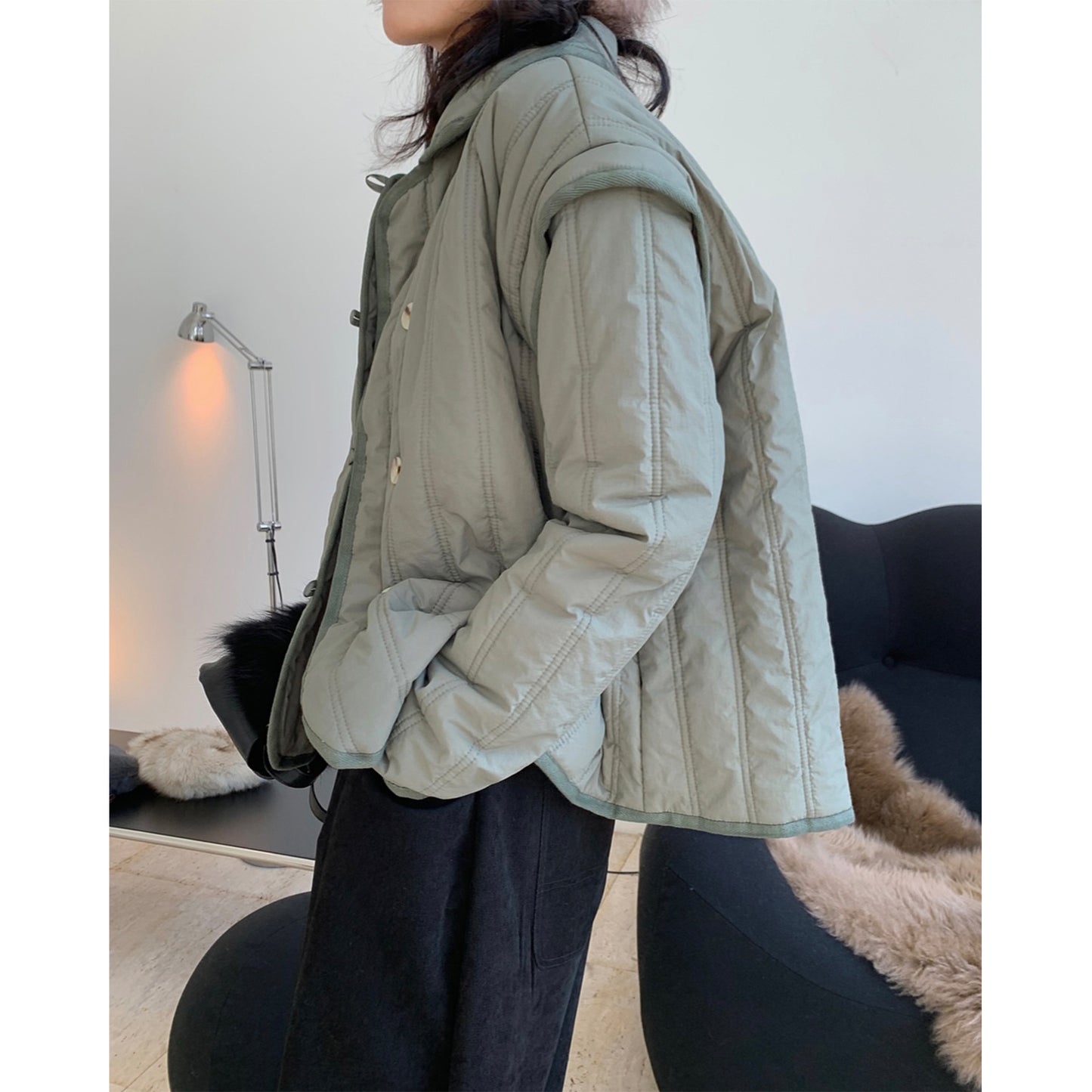 Winter Collared Cotton Padded Coat with Loop Buckle Loose Warm Comfortable Coat Women Thick