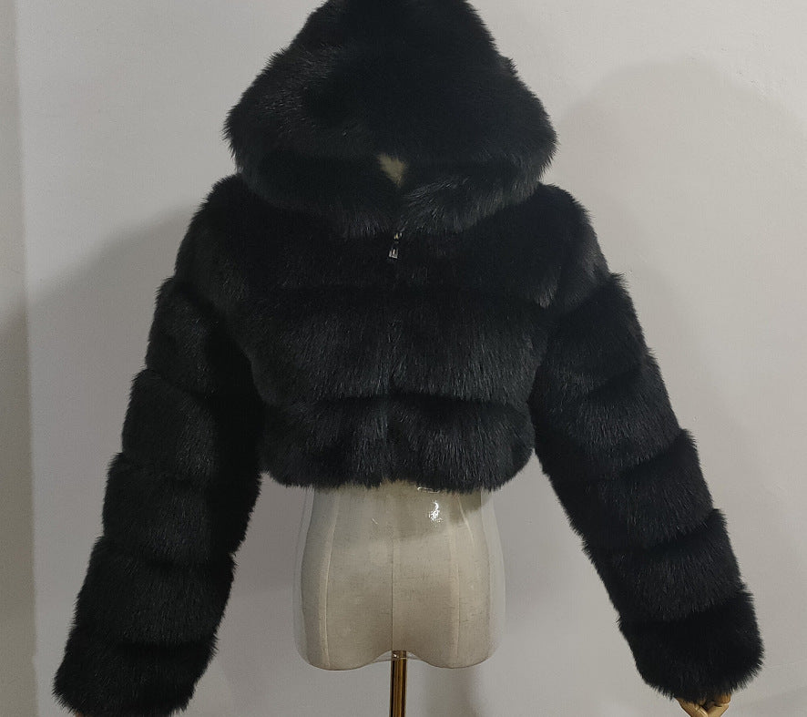 Manteau court à capuche en fausse fourrure pour femme, automne et hiver, fourrure artificielle, fourrure de renard