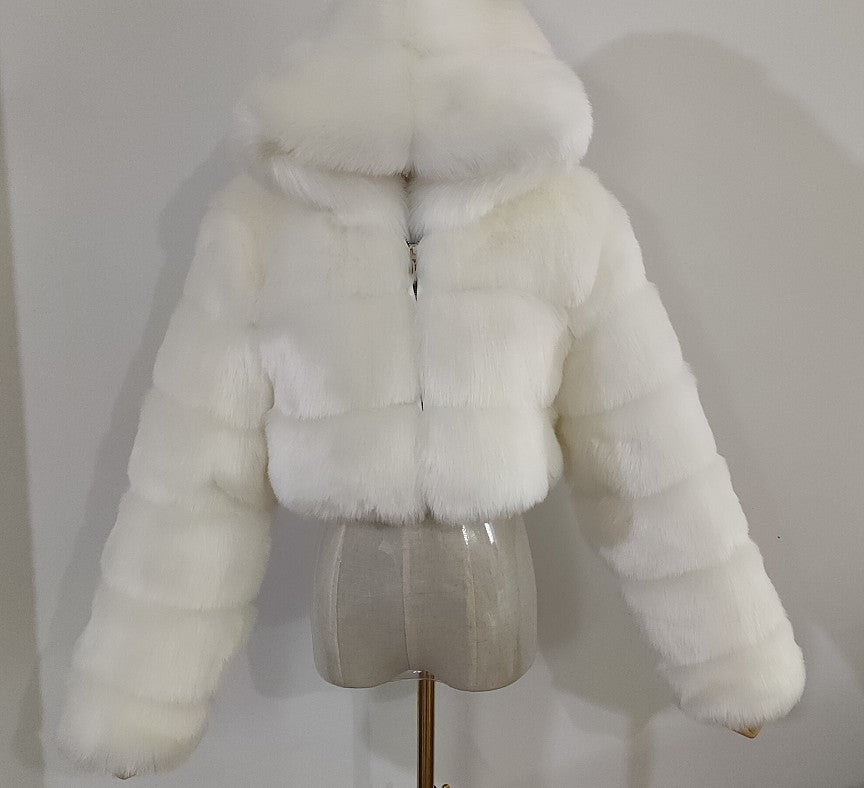 Manteau court à capuche en fausse fourrure pour femme, automne et hiver, fourrure artificielle, fourrure de renard