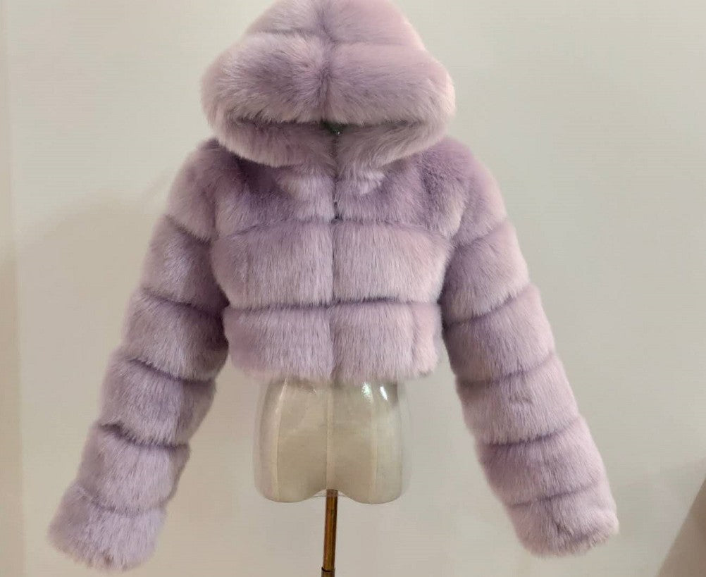 Manteau court à capuche en fausse fourrure pour femme, automne et hiver, fourrure artificielle, fourrure de renard