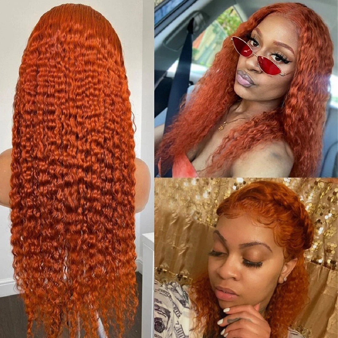 Couvre-chef en fausse dentelle, petits cheveux bouclés Orange, en Fiber chimique, sur le devant