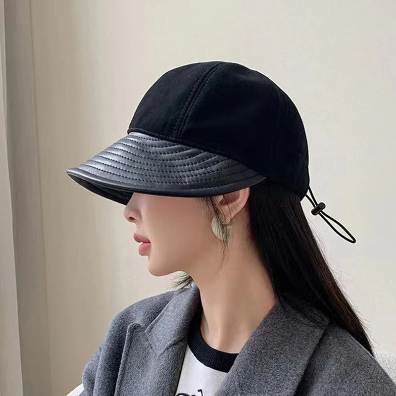 Chapeau seau en cuir véritable d'automne et d'hiver, style coréen