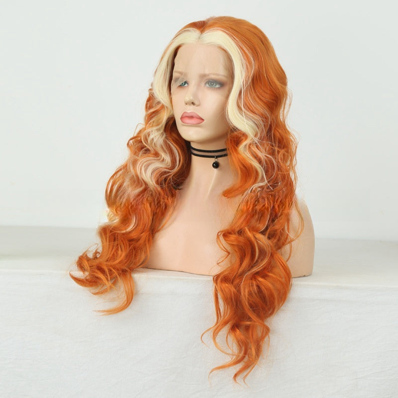 Front Lace Matte Chemical Fiber Wig European And American Fashion Mixed Color Ear Hanging Women's Mid-length Curly Hair