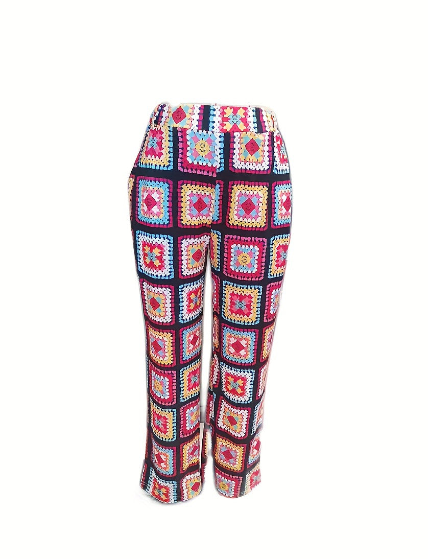 Pantalones estampados de color a cuadros, informales, cómodos y sueltos para mujer