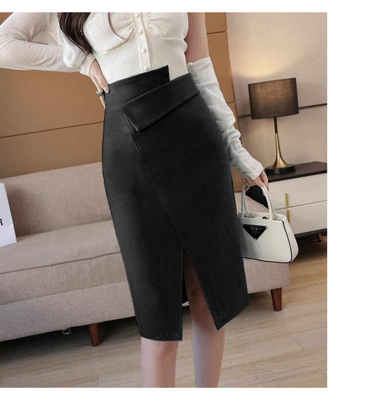 Asymmetric Split Skirt For Women Spring New Ladies Professional High Waist