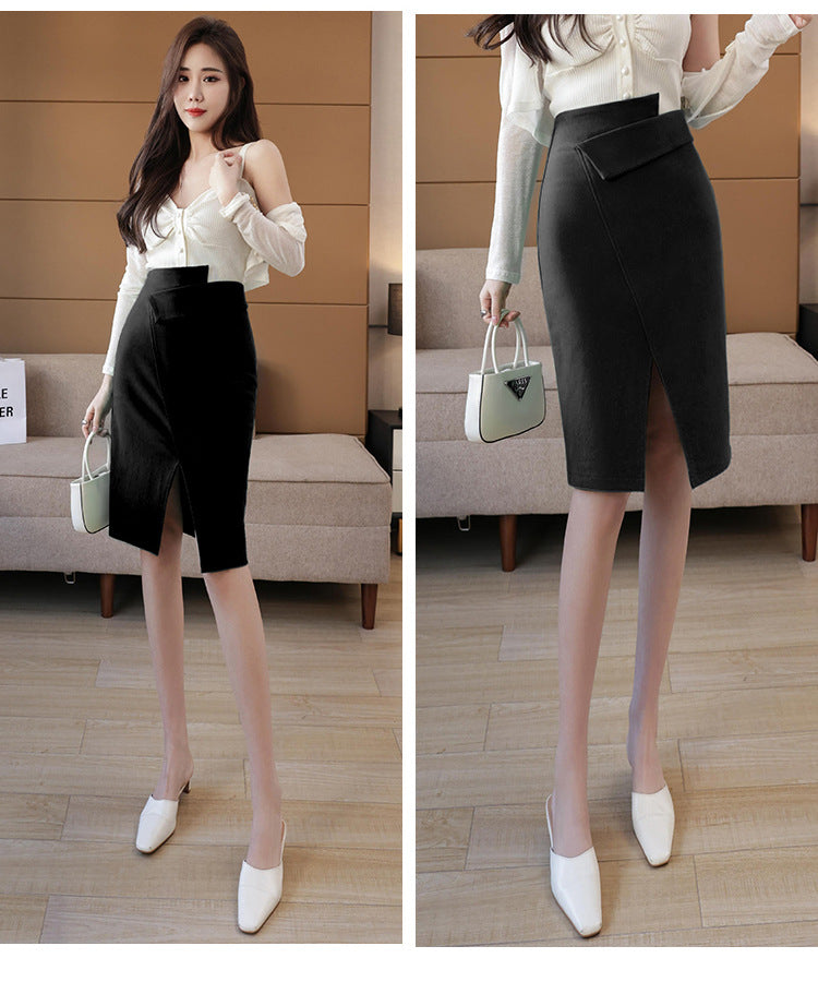 Asymmetric Split Skirt For Women Spring New Ladies Professional High Waist