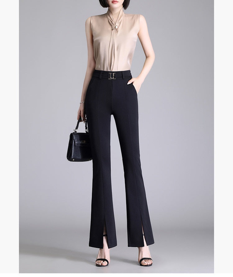 Pantalon court large et long décontracté taille haute pour femme