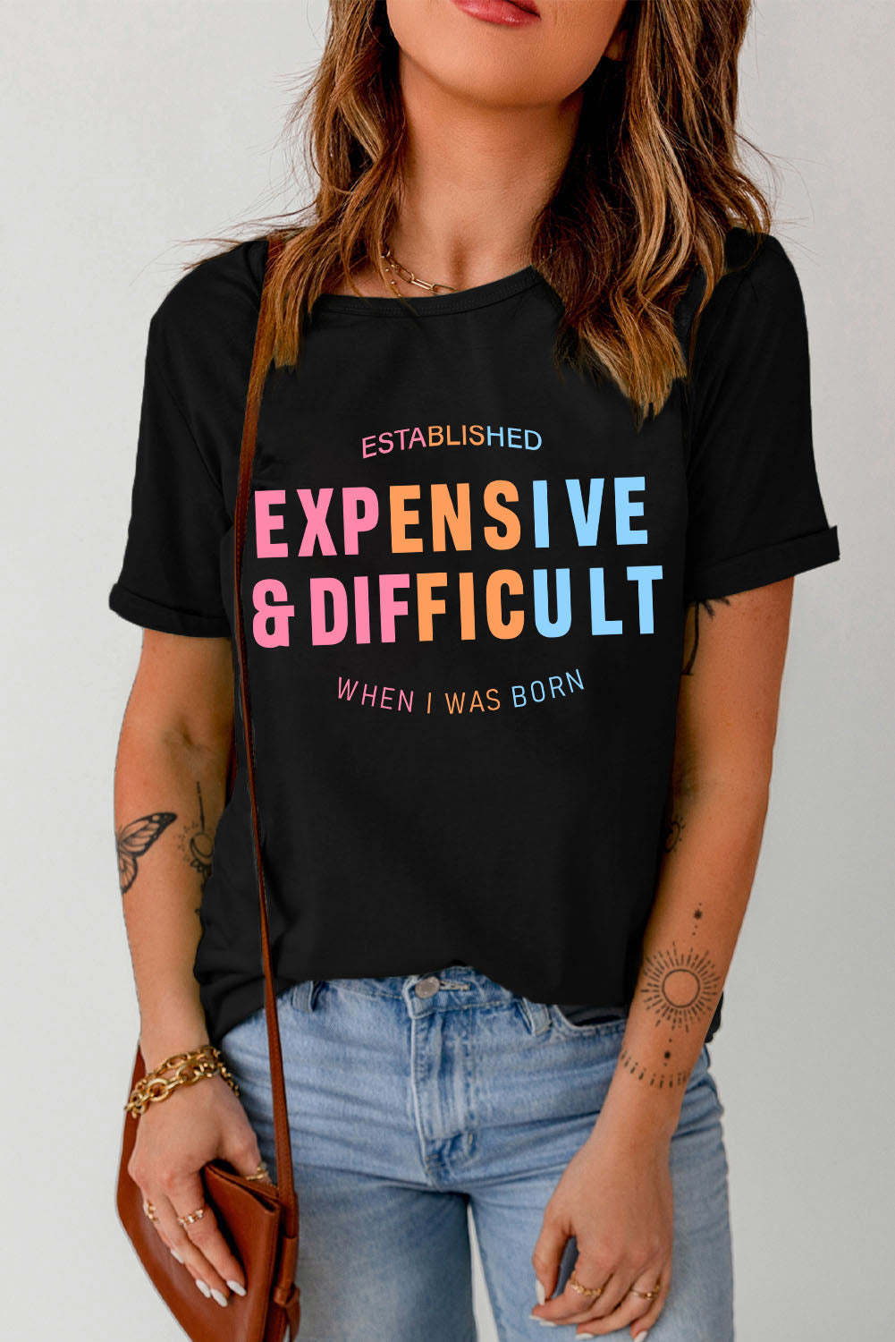 T-shirt décontracté à manches courtes et col rond pour femmes, à la mode avec lettres imprimées