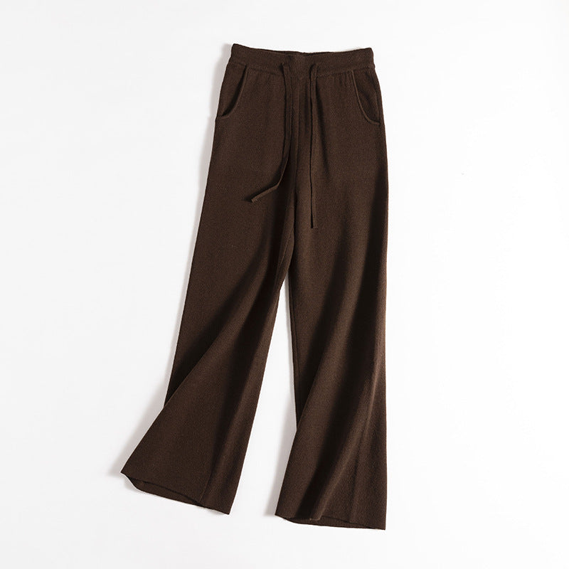 Thick Version Soft Glutinous Wool Drawstring High Waist Straight Wide Leg Pants