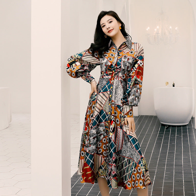 Vacation Style Printed Long Dress With Big Swing