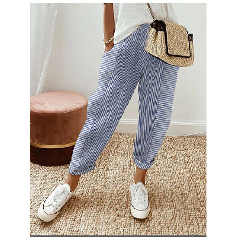 Women's Striped Print Trousers Summer Fashion Casual Loose Pants