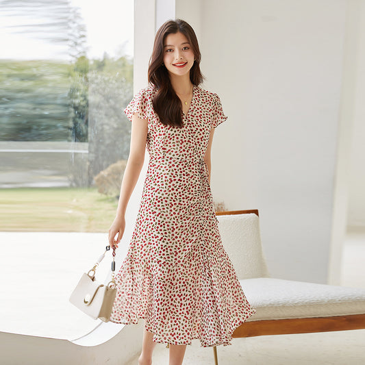 Vestido midi adelgazante con cuello en V para mujer