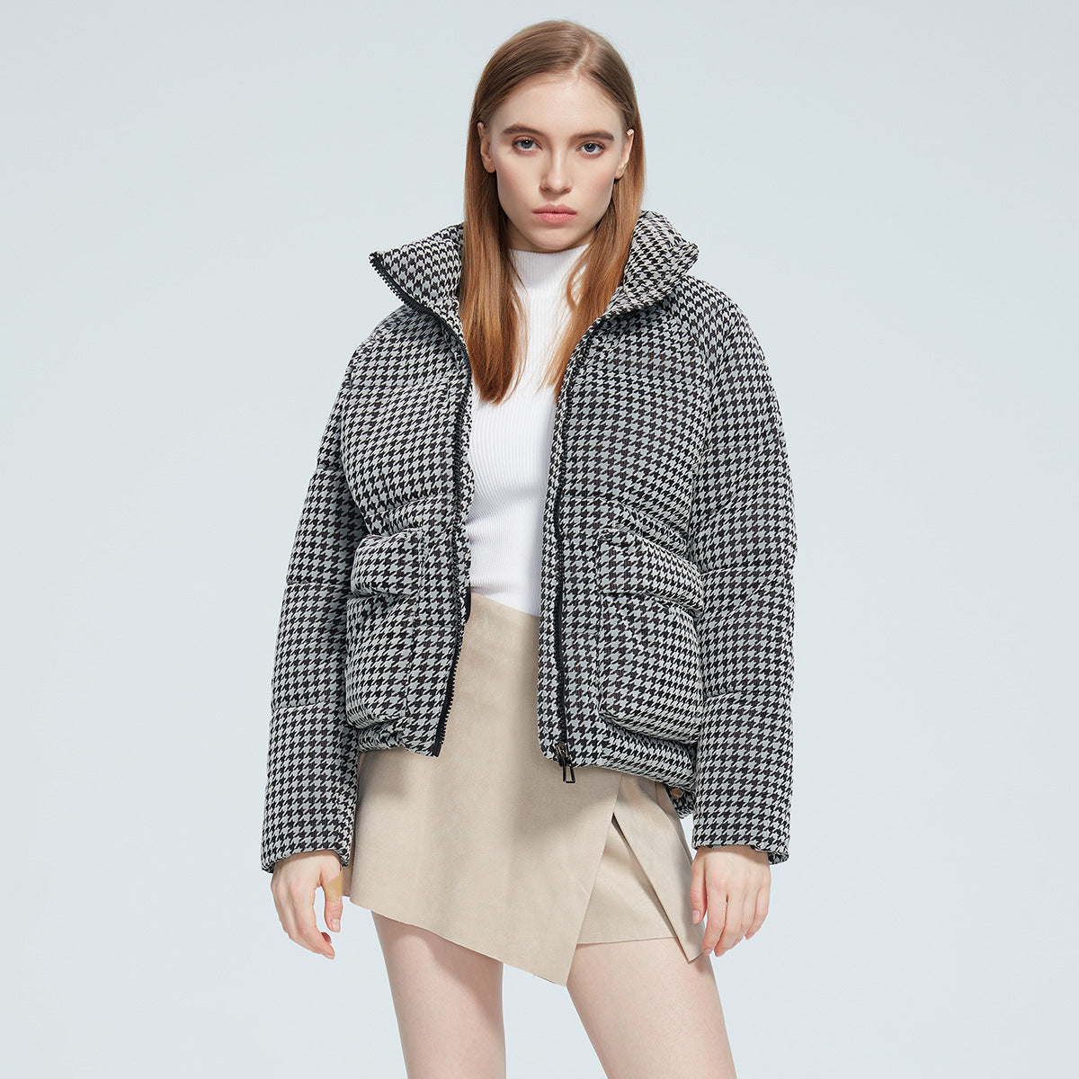 Manteau court en coton à fermeture éclair pour femmes