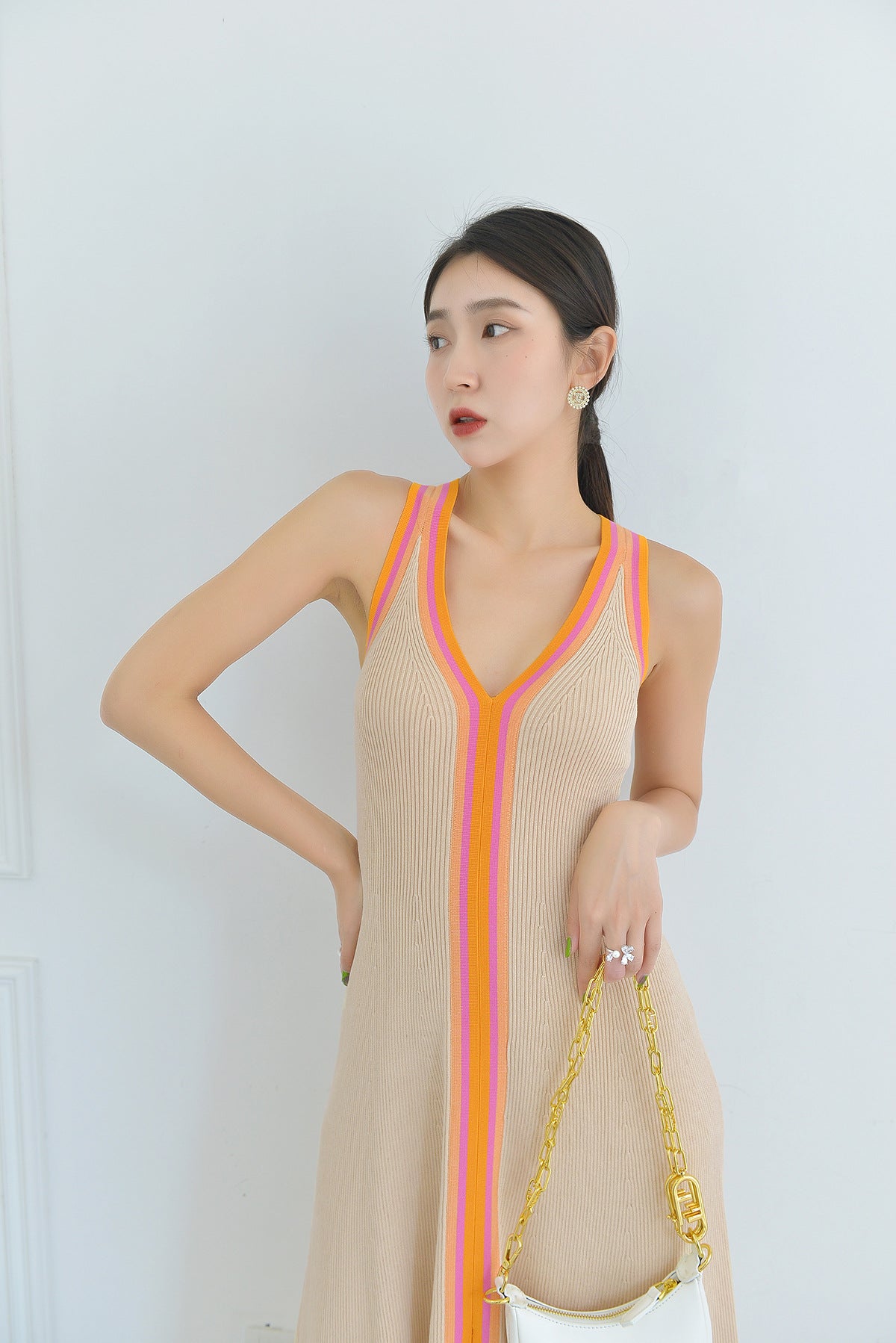 Vestido camisola de punto a juego de colores franceses de verano para mujer