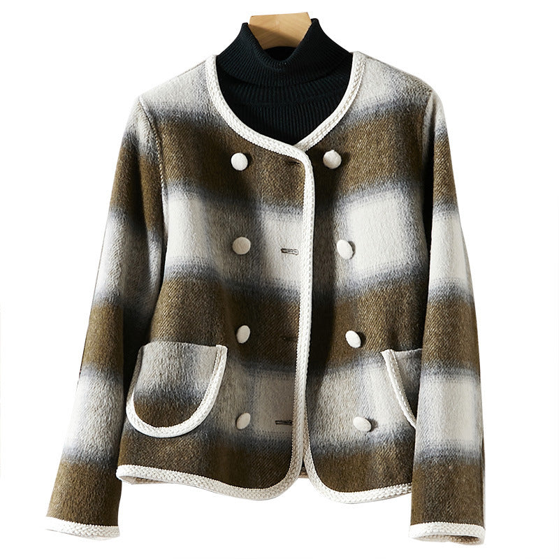 Women's Plaid Short Wool Overcoat