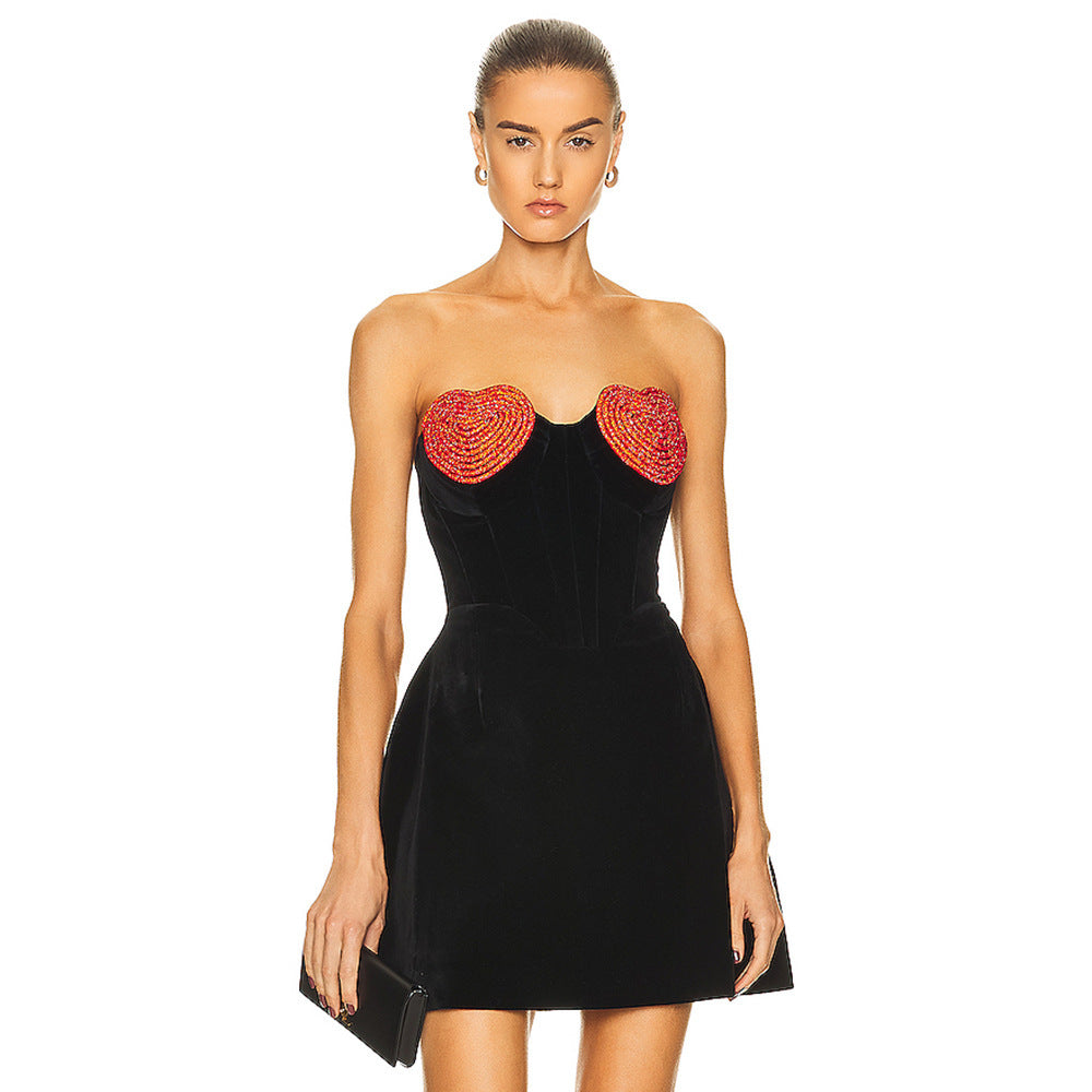 Velvet Dress Female Heart-shaped Hot Girl Niche Dress Dress