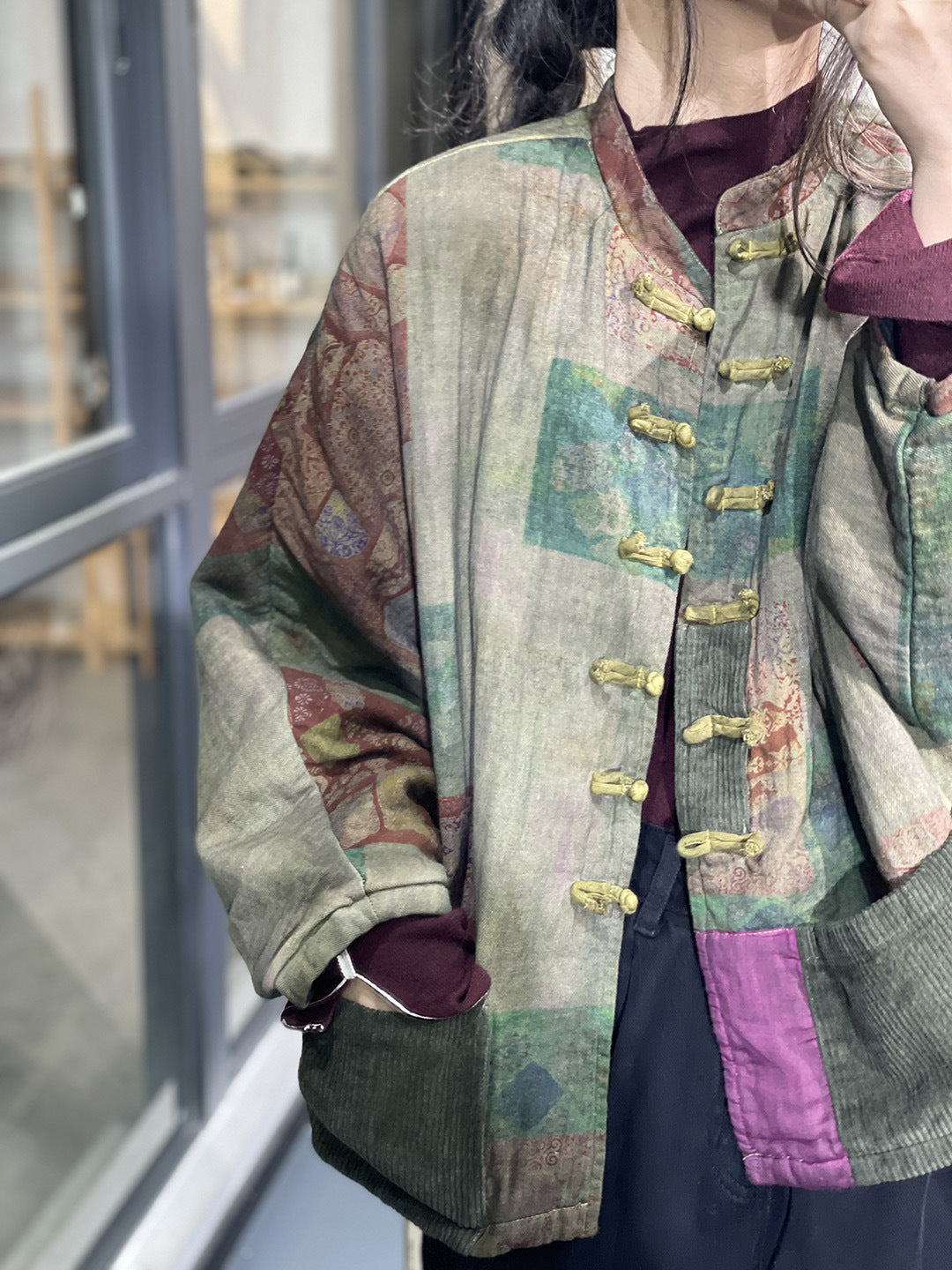 Manteau d'automne imprimé rétro artistique chinois de style ethnique