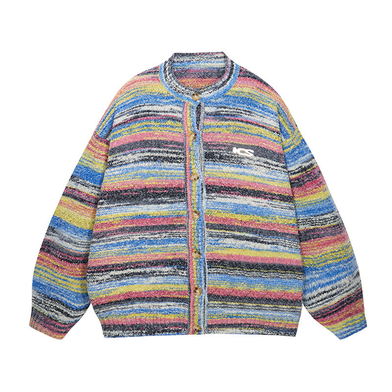 Colorful Gradient Striped Cardigan Sweater