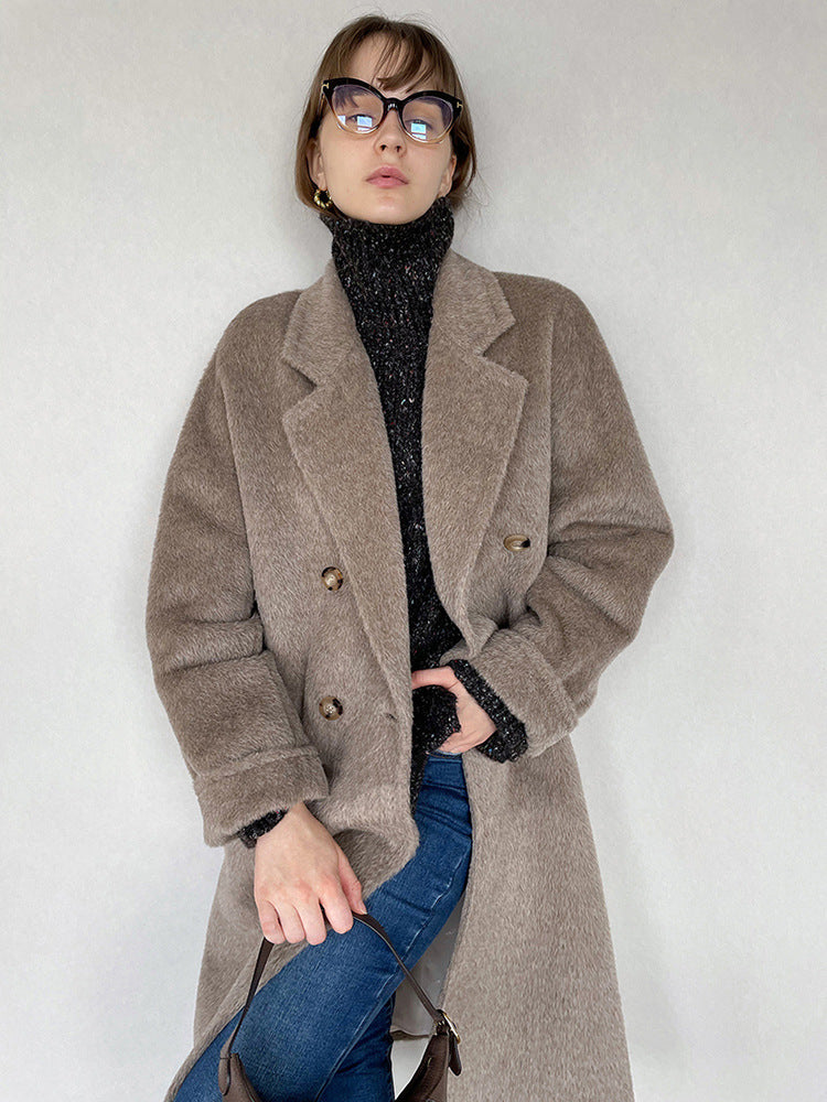 Manteau d'hiver en laine et cachemire épais mi-long pour femme