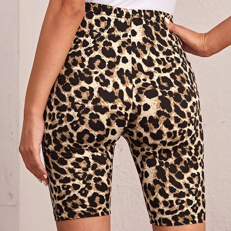 Pantalones cortos ajustados con estampado de leopardo de cintura alta Leggings elásticos delgados