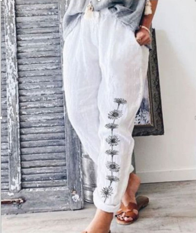 Elegant Cotton And Linen Floral Print Casual Jumpsuit