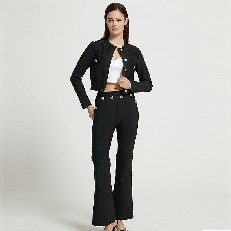 Women's Tops Slightly Flared High Waist Pants Two-piece Set