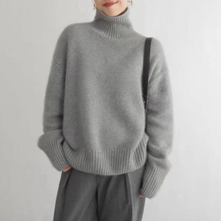 Pull à col roulé minimaliste en laine épaisse et ample pour femme, pull tricoté à bascule, Style inactif