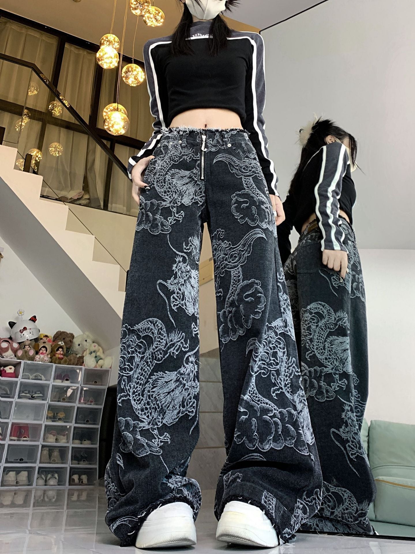 Women's Dragon Print Hip Hop Jeans