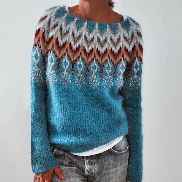 Pull en tricot multicolore à col rond pour femme, ample et décontracté, à la mode