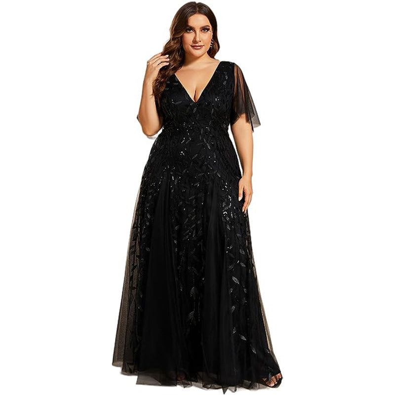 Women's Plus Size Bridesmaid Sequined Net Fishtail Dress