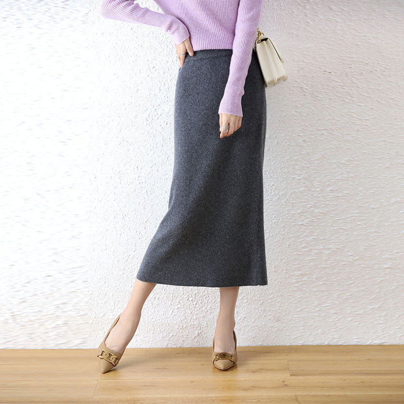 Women's Mid-length High Waist Pure Wool Skirt Hip Skirt