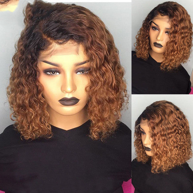 Burgundy  Gradient Color Wig Lace Front Short Bob Wig