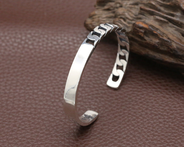 Bracelet Simple en argent sterling S925 pour femmes, ouverture rétro, effet vieilli