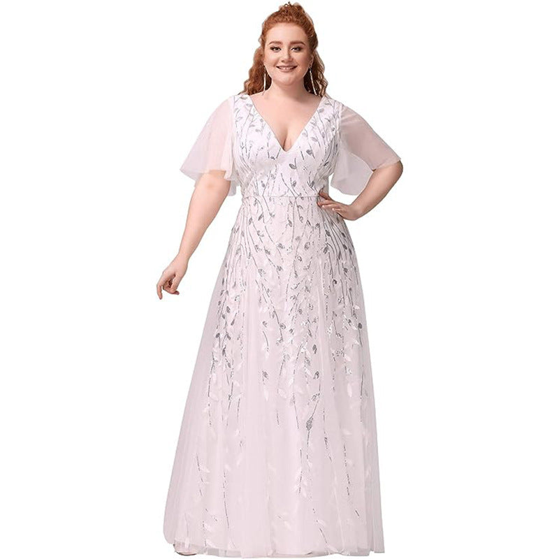 Robe queue de poisson en filet à paillettes pour demoiselle d'honneur, grande taille, pour femmes